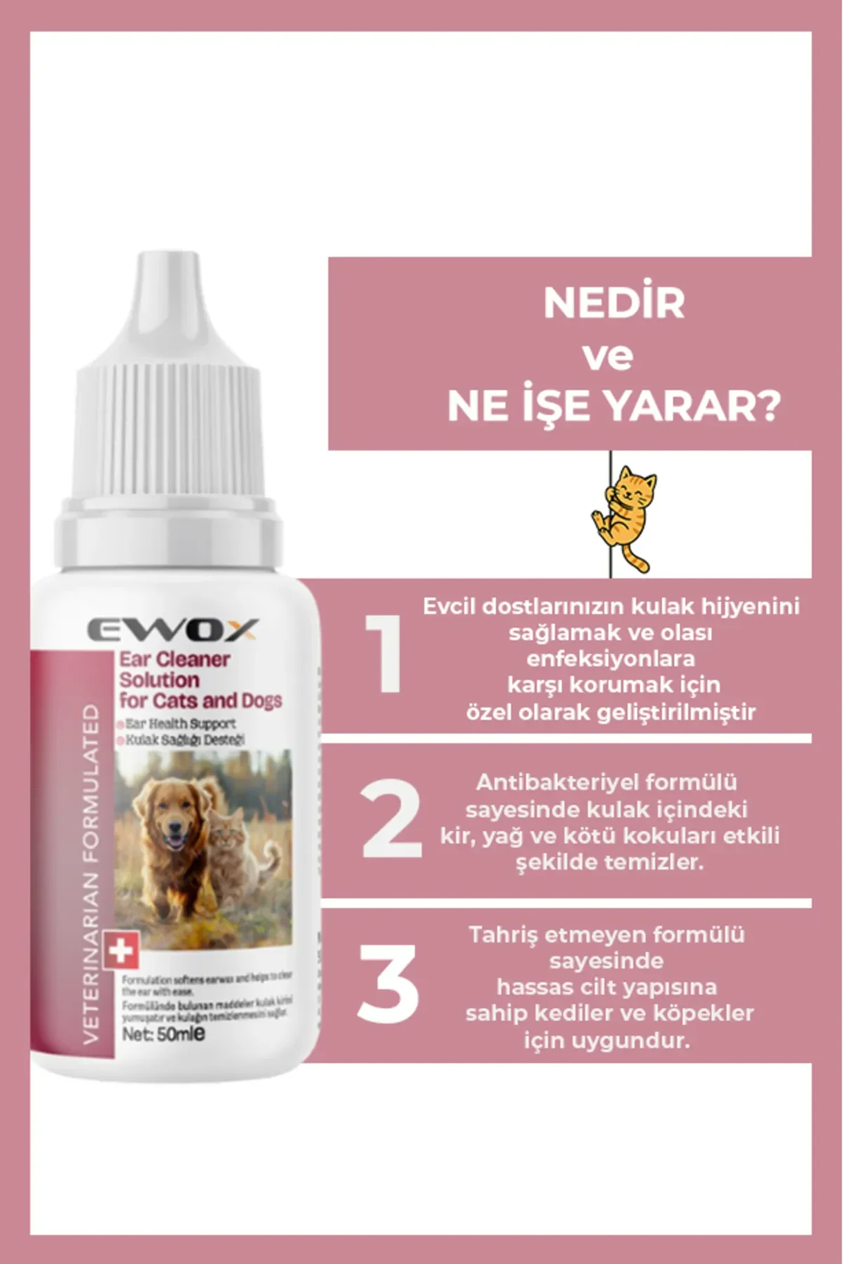 EWOX Kedi ve Köpek Kulak Temizleyici Solüsyon 50 ml – , Tahriş Etmeyen, Hijyenik Bakım EWOX Kedi ve Köpek Kulak Temizleyici Solüsyon 50 ml – , Tahriş Etmeyen, Hijyenik Bakım