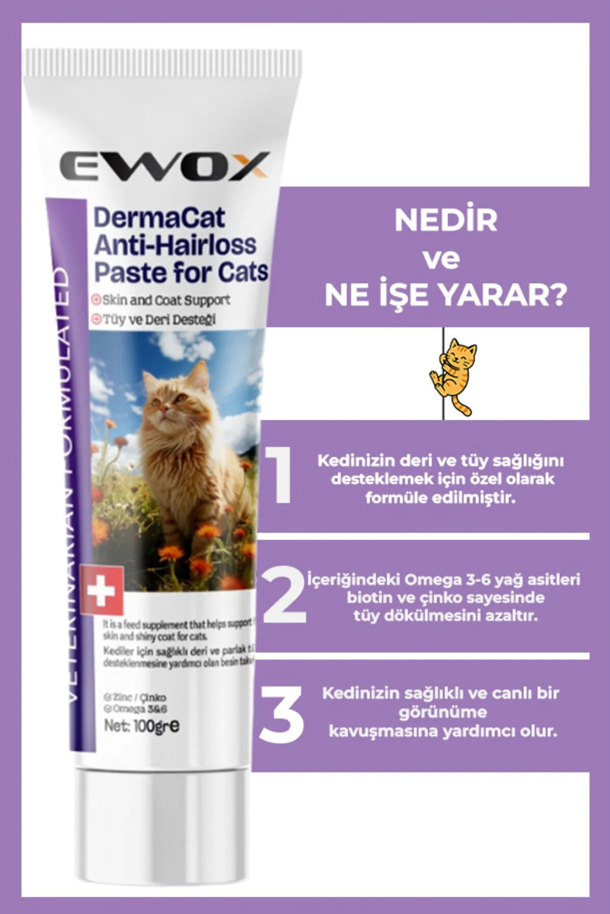 EWOX DermaCat Kedi Deri Tüy Sağlığı Destekleyici Malt Macun 100 gr | Biotin Çinko Omega Takviyesi EWOX DermaCat Kedi Deri Tüy Sağlığı Destekleyici Malt Macun 100 gr | Biotin Çinko Omega Takviyesi